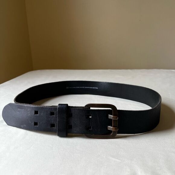 Y2K Black Wide Leather Belt Double Prong Punk Goth Emo Streetwear Unisex 36 - Picture 1 of 8